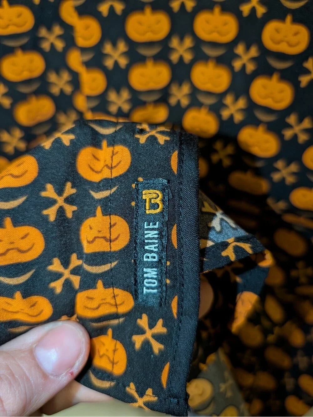 Tom Baine Halloween Collection Slim Fit Men's Orange Black Shirt Size L 16-16.5